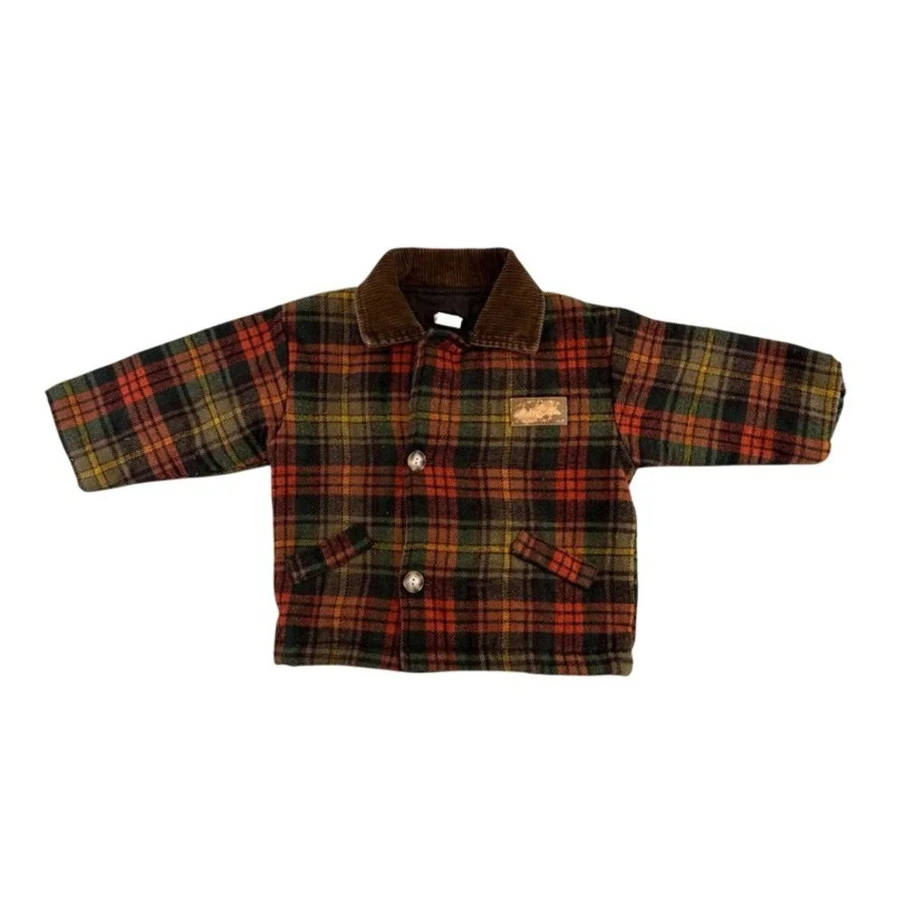 Vintage OshKosh Bgosh Plaid Barn Jacket 24 Months Corduroy Collar Quilted Lining